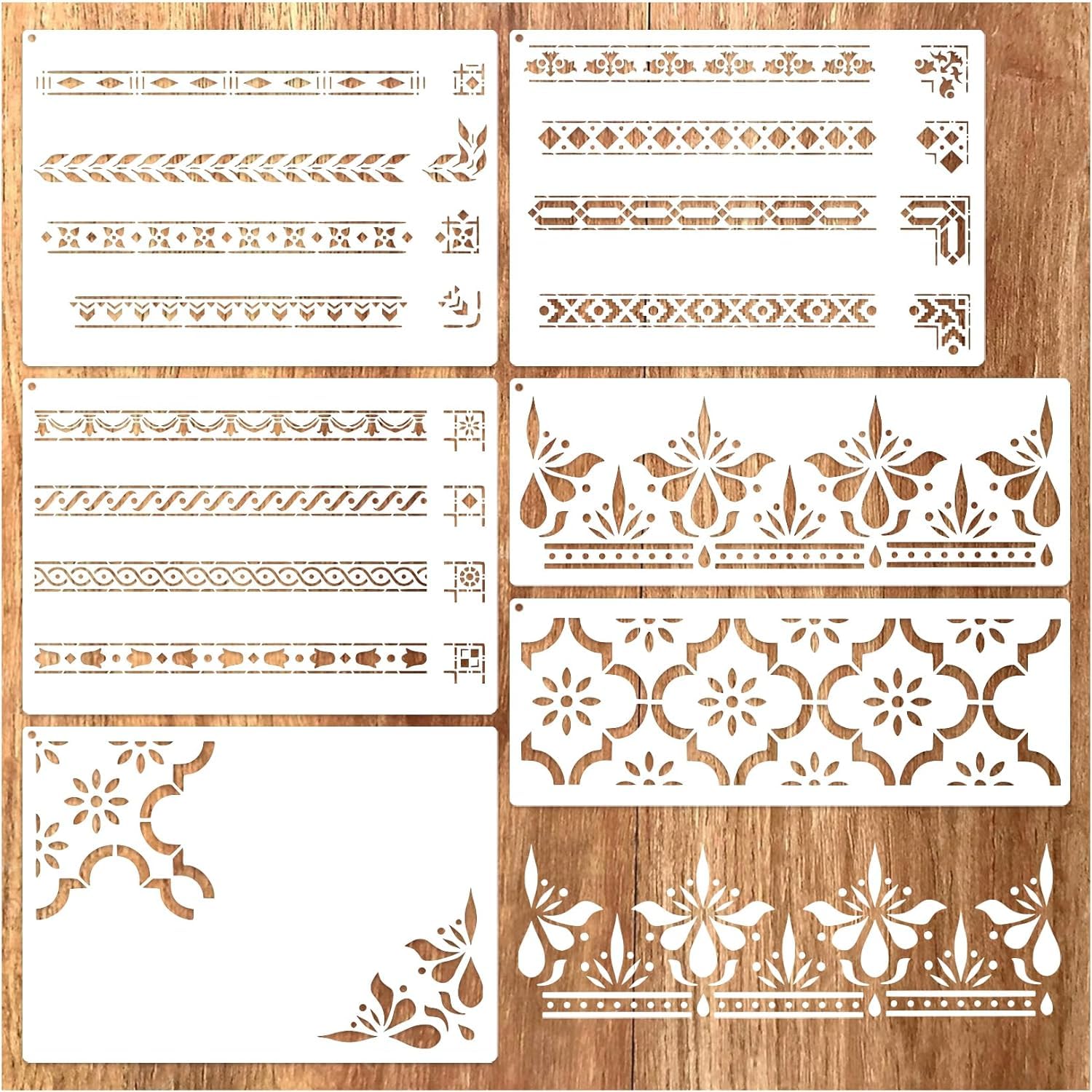 6 Pcs Border Stencils for Painting | 13.8x8.26 Inch Lace Edge Template for Furniture,